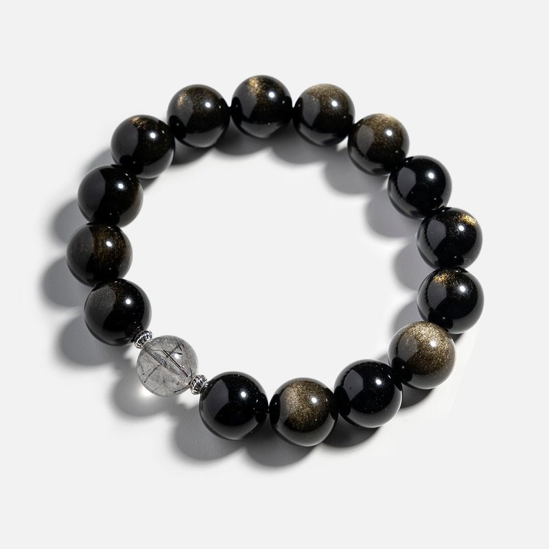 Couple's Bracelet | Golden Obsidian & Black Rutilated Quartz | 925 Silver Crystal Bracelet | Wards off Negativity - สร้อยข้อมือ - คริสตัล สีดำ