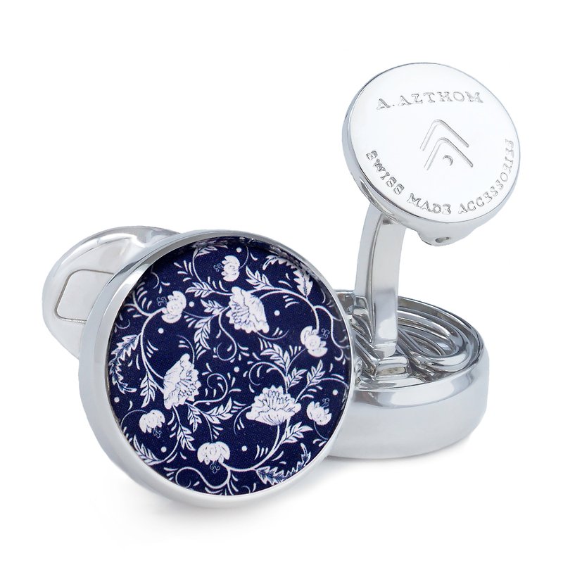 Peranakan Cufflinks with Clip-on Button Covers (BLUE) - Cuff Links - Other Metals Blue