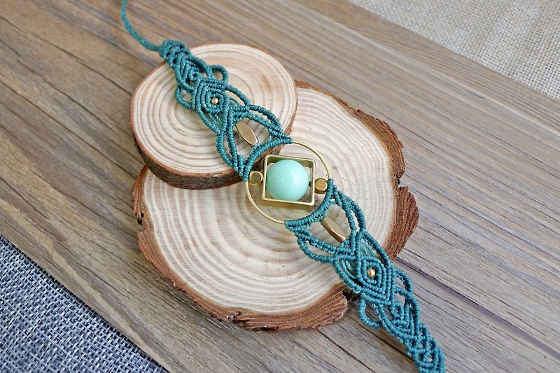 Misssheep-H20 Blue Green South American Wax Weave Brass Beads Chalcedony Bracelet - สร้อยข้อมือ - วัสดุอื่นๆ 