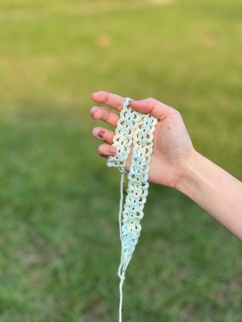 Crocheted Pastel Coloured Hairband - ที่คาดผม - ผ้าฝ้าย/ผ้าลินิน สีน้ำเงิน