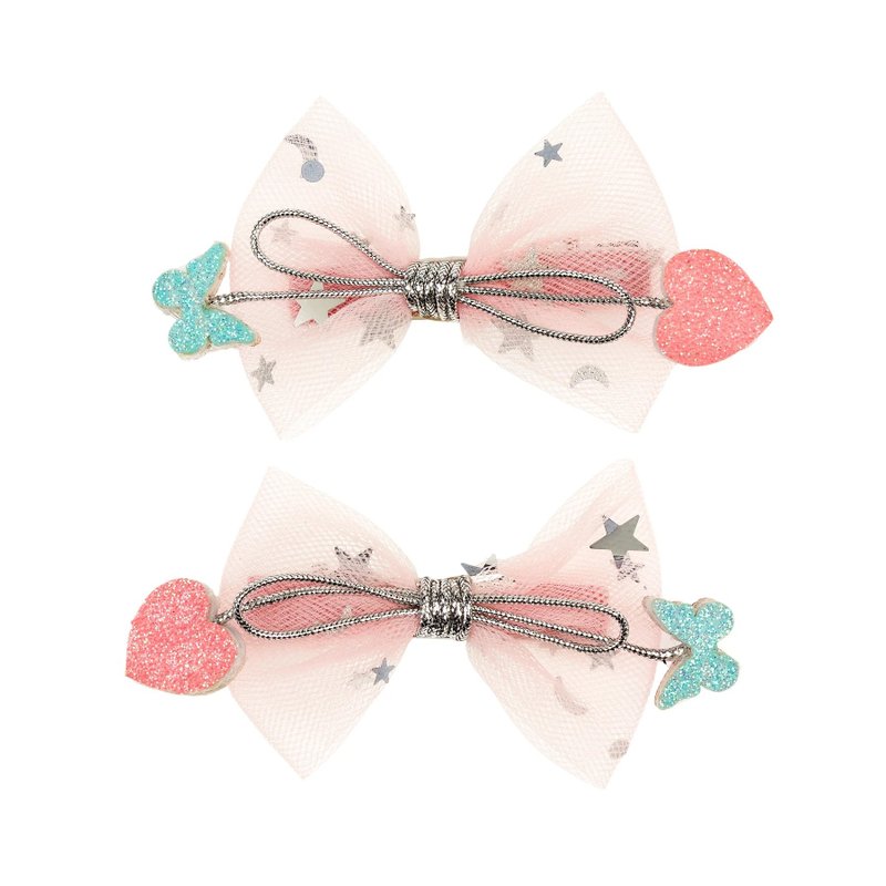 Dutch Souza pink gauze butterfly hair clip set - เครื่องประดับผม - ไนลอน 