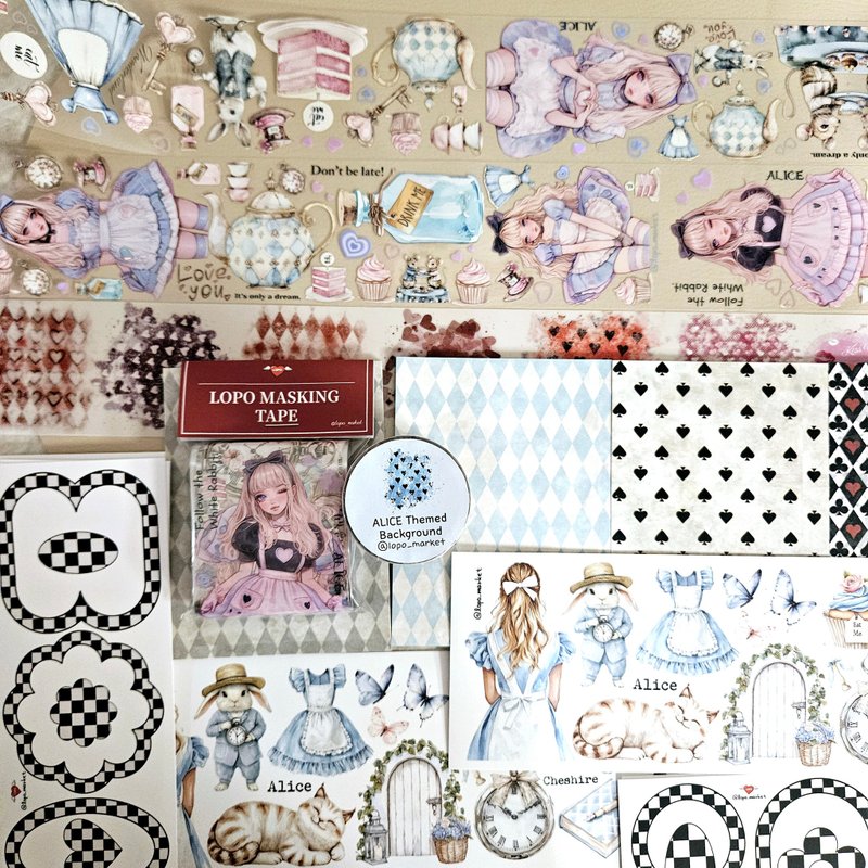 5% Set Discount_Alice Theme 5-Piece Set(2Masking Tapes+2Sticker Sheets+1MemoPad) - 紙膠帶/和紙/PET - 紙 