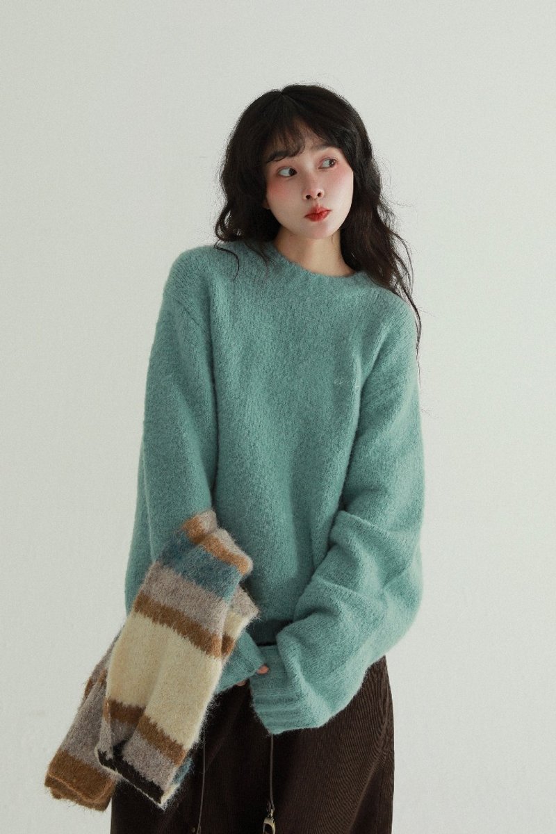 Light blue loose sweater Japanese autumn and winter literary retro small size knitted sweater top - Women's Sweaters - Wool Blue