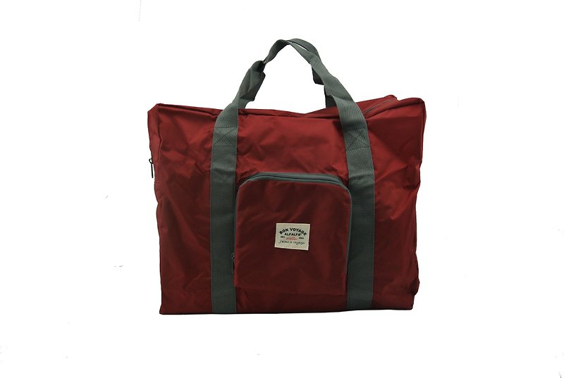 酒紅色英倫風可折疊週末手提包 - 側背包/斜背包 - 聚酯纖維 紅色
