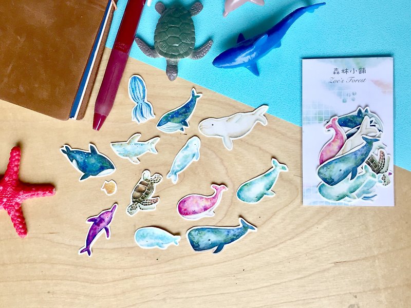 Zoe's forest ocean sticker-whale shark turtle - สติกเกอร์ - กระดาษ 