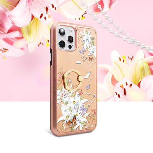 apbs 雅品仕 水晶彩鑽手機殼 iPhone 12 全系列水晶彩鑽全包鏡面指環扣雙料手機殼-珠落白玉