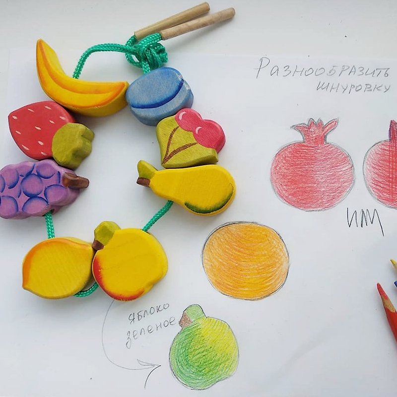 [Selected Gifts] Chunmu Fairy Tale Russian Building Blocks Fruit Threading Game - ของเล่นเด็ก - ไม้ สีแดง