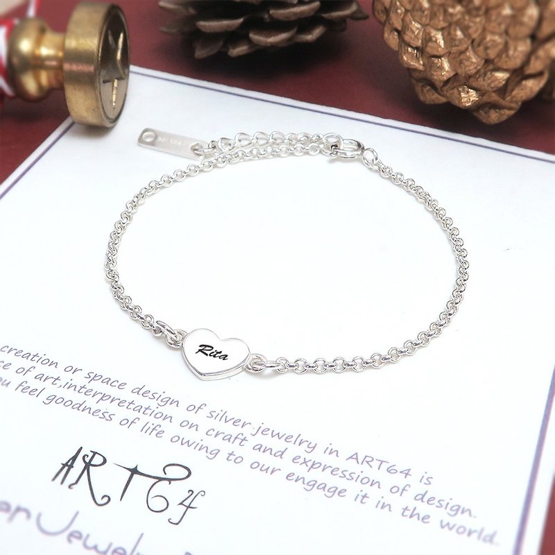Sincere Heart Double Circle Custom Lettering 925 Sterling Silver Bracelet for Girls - สร้อยข้อมือ - เงินแท้ สีเงิน