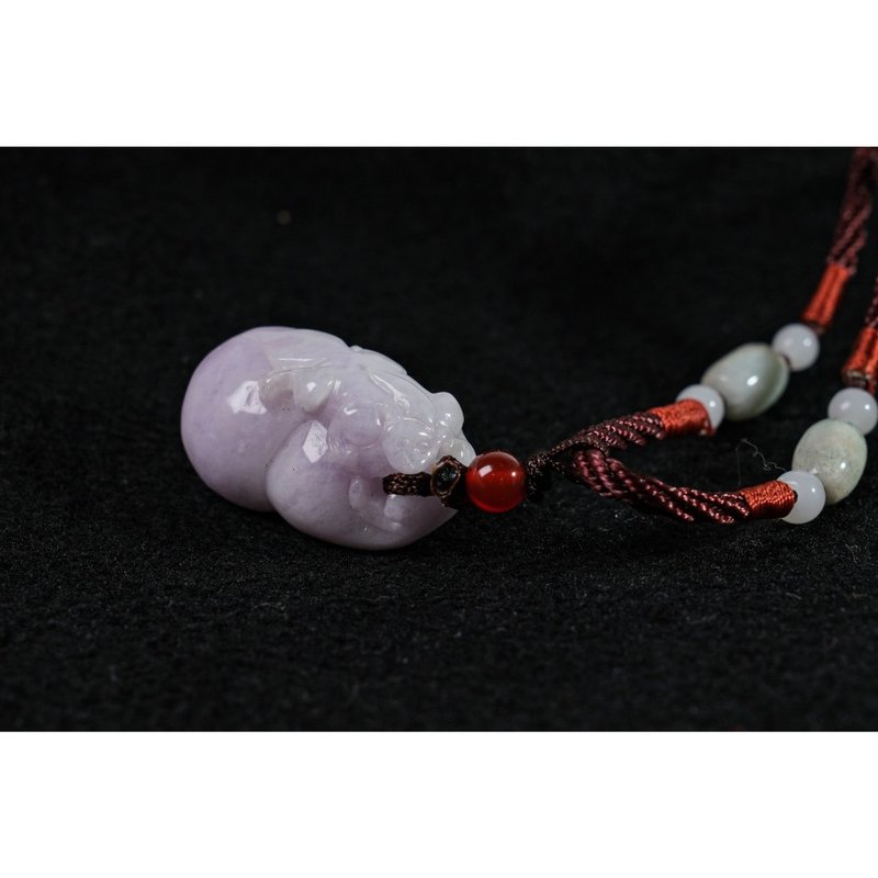 TBF - Jade Burmese Jade Pixiu Necklace Chinese Knot Spring Color - Necklaces - Jade 