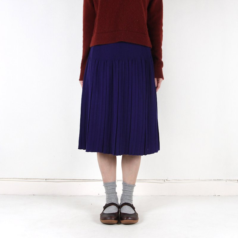 Egg plant vintage] Violet wool knitted vintage pleated skirt - Skirts - Wool Blue