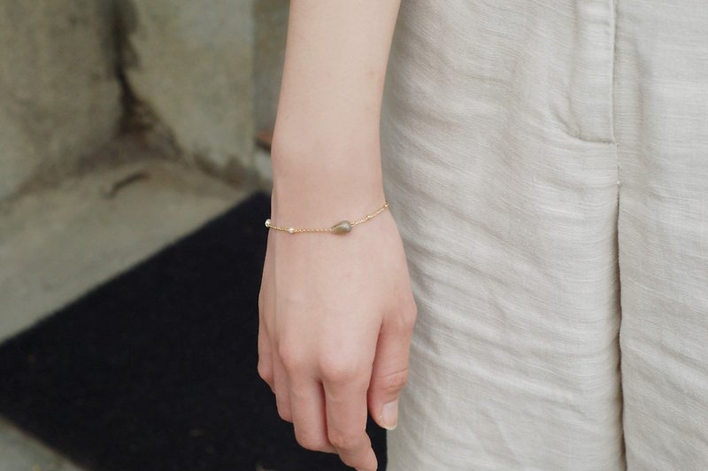 Positive energy x labradorite pearl blue agate 18K gold [walking with you] bracelet - Bracelets - Gemstone 