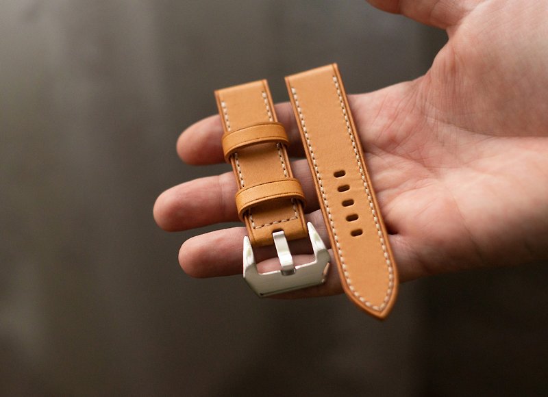 Tan leather watch strap, panerai pam style, brutal, vegetable tanned, full-grain - 錶帶 - 真皮 橘色