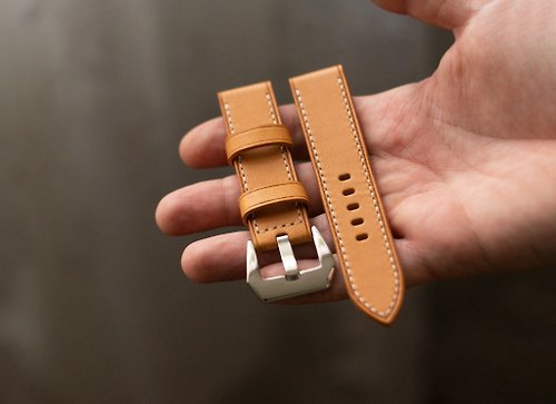 VIBleather Tan leather watch strap, panerai pam style, brutal, vegetable tanned, full-grain