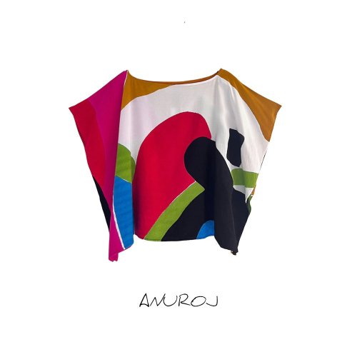 Anuroj Poncho Cotton Rayon Blouse Hand paint For Summer Beach