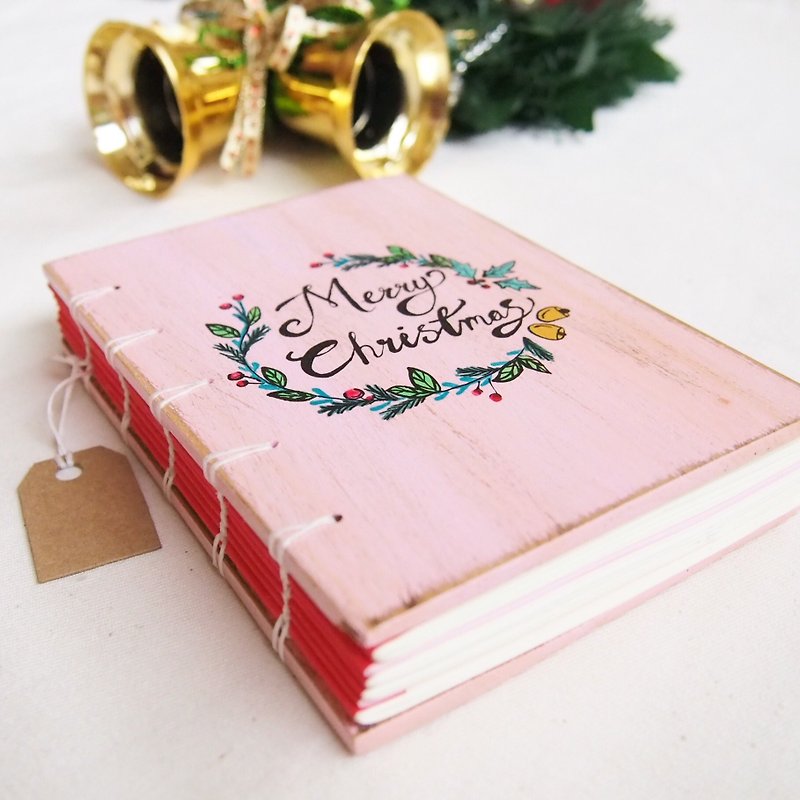 Pink Merry Christmas notebook handmadenotebook diary handmade wood  筆記本 - 筆記簿/手帳 - 木頭 粉紅色
