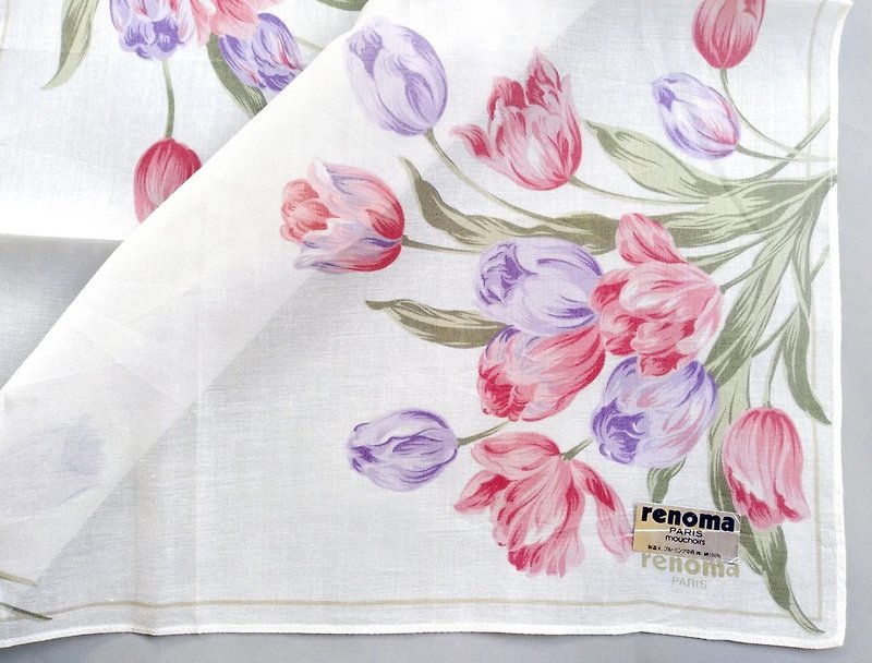 renoma Paris Vintage Handkerchief Women Handkerchief Tulips 17x17インチ