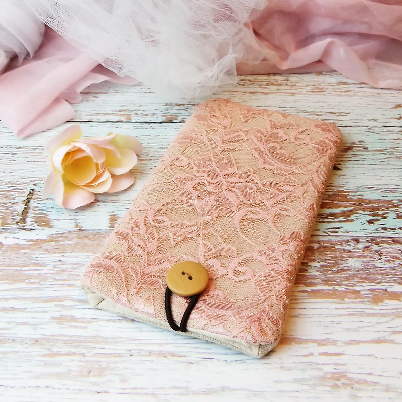 Customized phone bag, mobile phone bag, mobile phone protective cloth cover such as lace series (P-240) - Phone Cases - Cotton & Hemp Pink