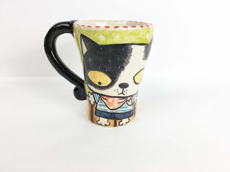 Nice Little Clay handmade bell cup flower cat 0013-39 - แก้วมัค/แก้วกาแฟ - ดินเผา สีเขียว