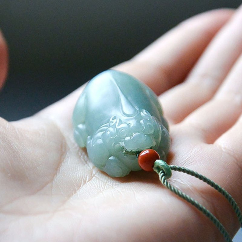 Natural Hetian Jade Pixiu Fortune Necklace - สร้อยคอ - หยก สีใส