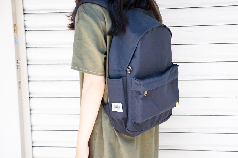 Small day dark gray blue warm sun wrinkled backpack - Backpacks - Waterproof Material Blue