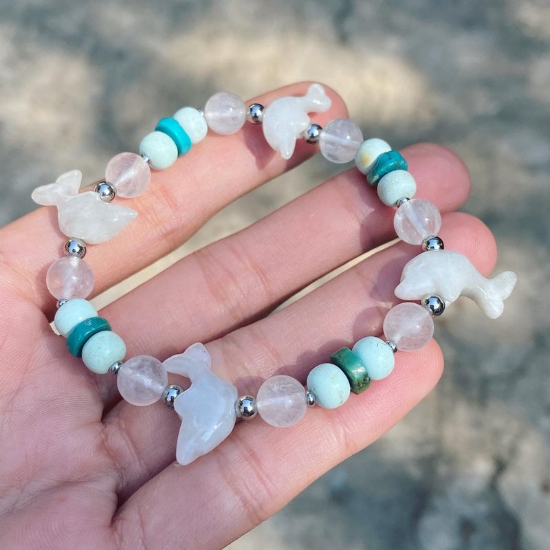 【遺失物】天然石翡翠ターコイズ石イルカブレスレット - ブレスレット - 宝石 ブルー