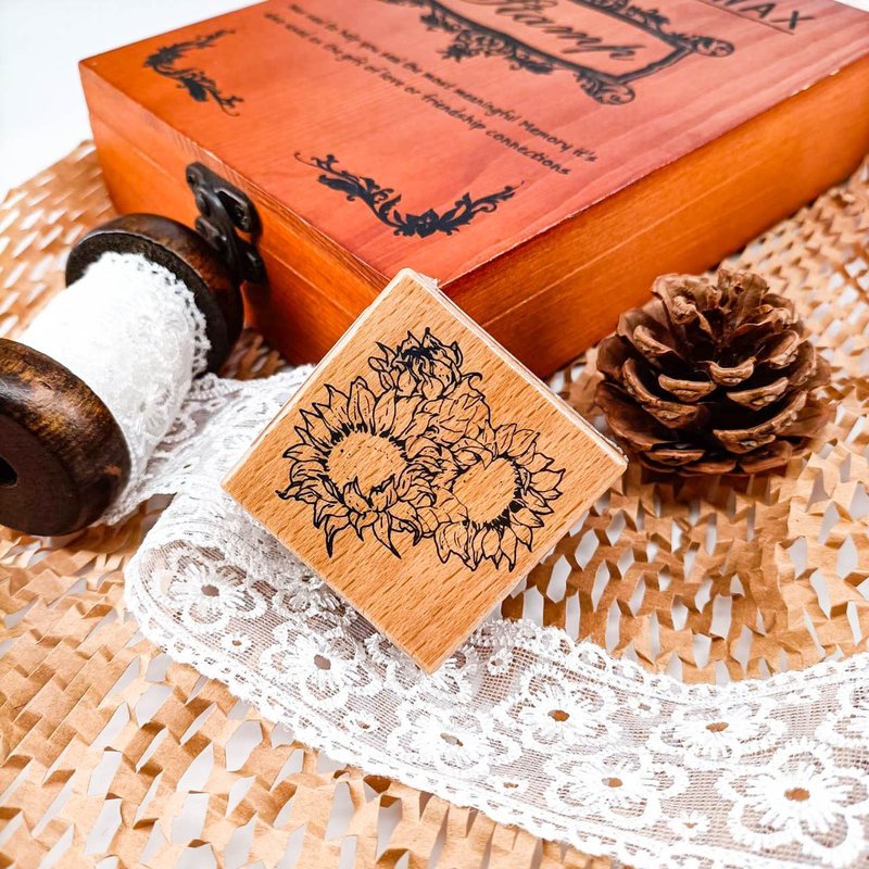 3E103_花系列D/ Flower series.D/櫸木印章 Wood Rubber Stamp - 印章/印台 - 木頭 卡其色