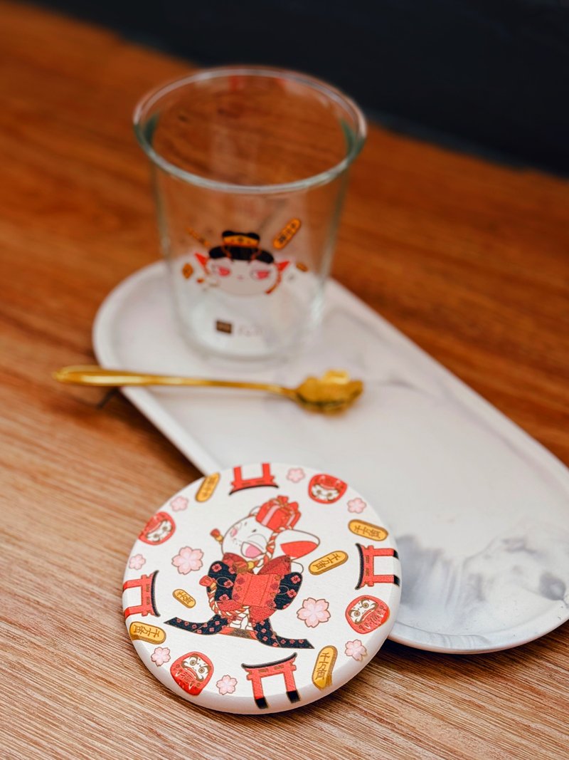 Diatomaceous Earth Lucky Cat Coaster - ที่รองแก้ว - วัสดุอื่นๆ ขาว