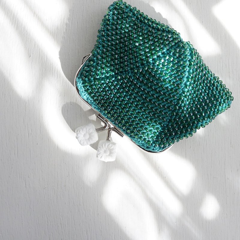 Ba-ba handmade Beads crochet square coinpurse No.1873 - 化妝包/收納袋 - 其他材質 綠色
