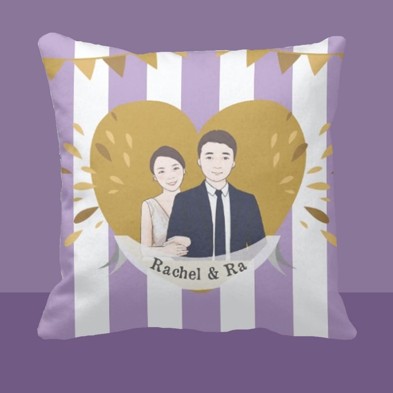 Customized Cushion-Purple stripe, with heart and illustration cushion - Pillows & Cushions - Polyester Pink