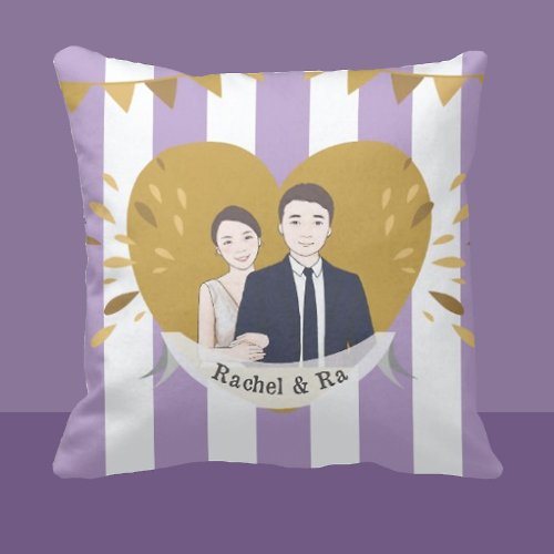 hkgiftforu 【情侶禮物】【結婚禮物】插畫客製抱枕-紫色間條款式