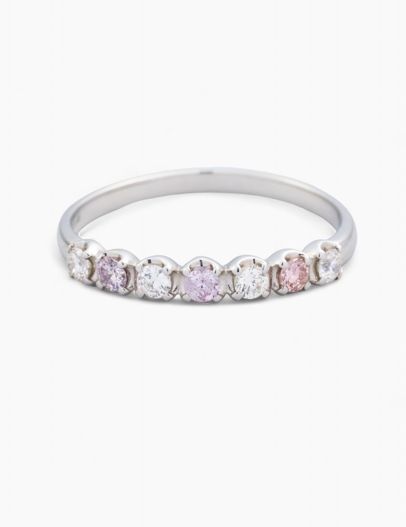 Pt900 Pink Diamond/Diamond Half Eternity Ring - แหวนทั่วไป - เครื่องเพชรพลอย สึชมพู