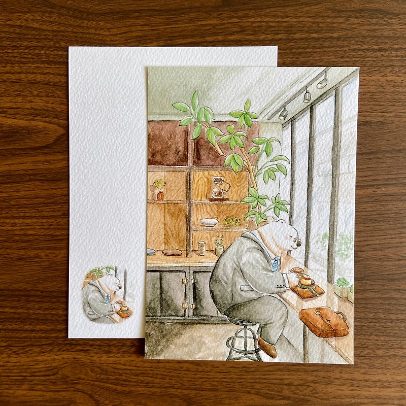 Illustration postcard - Office worker uncle and his healing pudding - การ์ด/โปสการ์ด - กระดาษ สีส้ม