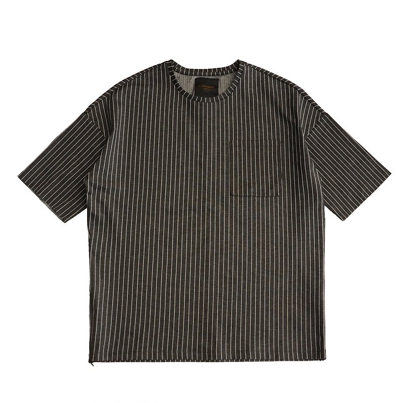Four-sided straight striped loose T-shirt - Men's T-Shirts & Tops - Other Man-Made Fibers Black