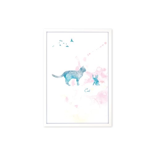 iINDOORS英倫家居 裝飾畫相框 好伴系列 優雅貓 白色框 63x43cm 室內設計 佈置 擺設