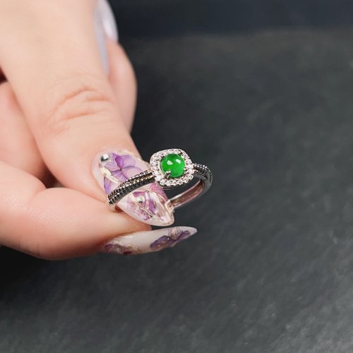 瓔珞珠寶盒 E.L.Jewelry Box 冰種老坑綠翡翠蛋面戒指 925純銀 | 天然緬甸玉A貨翡翠 | 送禮