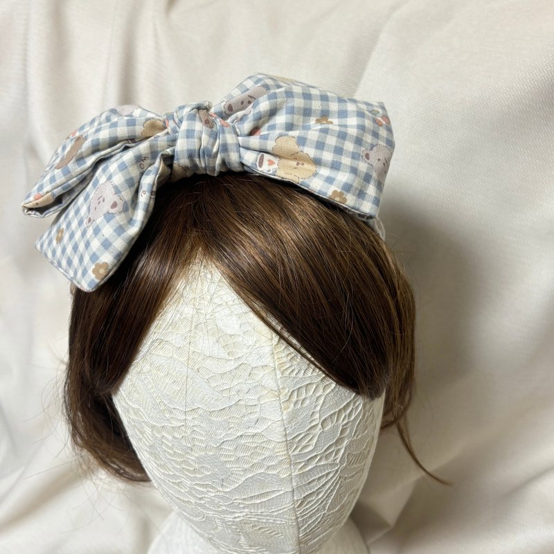 Plaid Bear | Intertwined Bow Headband - เครื่องประดับผม - ผ้าฝ้าย/ผ้าลินิน สึชมพู