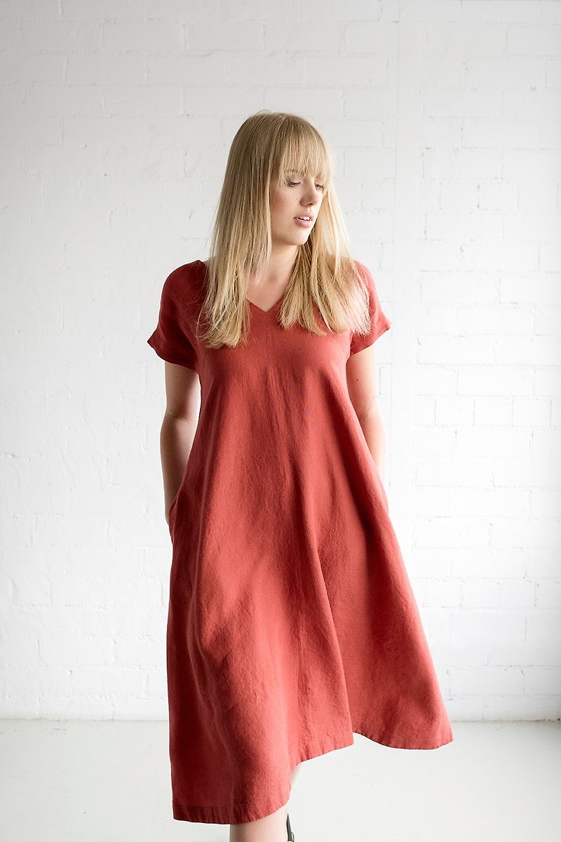 Linen Dress Motumo – 17S9 / Handmade loose linen summer dress - ชุดเดรส - ลินิน 