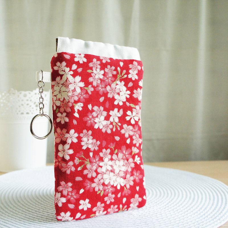 Lovely red cherry mobile phone bag, pencil case, glasses bag, mobile phone bag, 5.5-inch mobile phone available E - Phone Cases - Cotton & Hemp Red