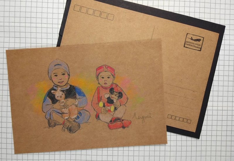 [Wei-tôo hand-painted postcards] full hand-painted with color pencils - การ์ด/โปสการ์ด - กระดาษ สีกากี