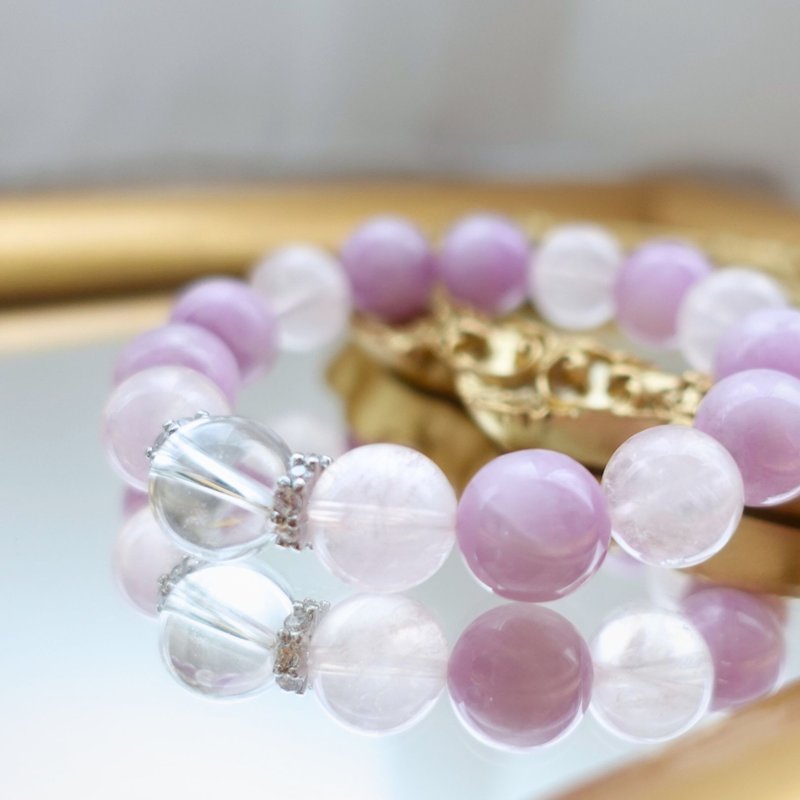 靈氣能量 守護・淨化・招愛 紫鋰輝 粉晶 白水晶  天然原礦水晶 - 手鍊/手環 - 水晶 紫色