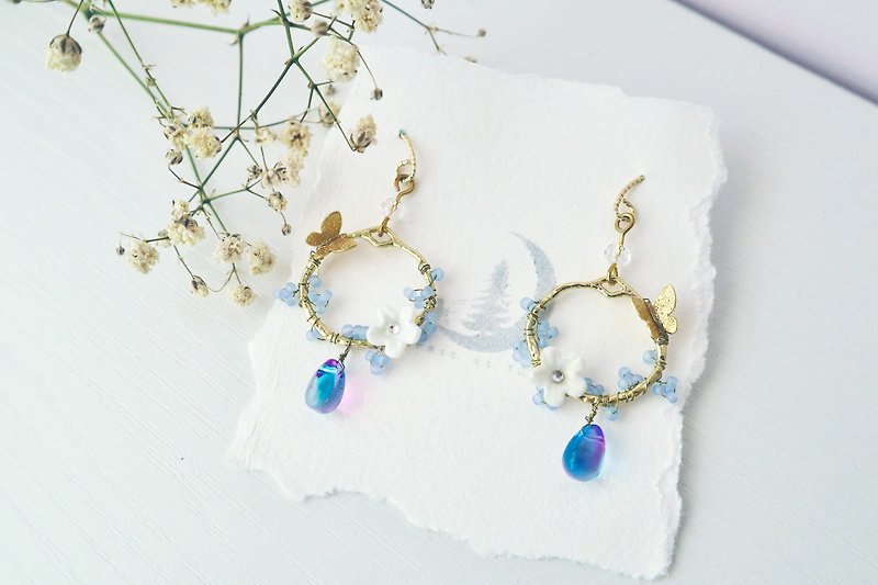Midnight forest. Butterfly dance dream garden earrings. Blue Gemstone - Earrings & Clip-ons - Other Metals Blue