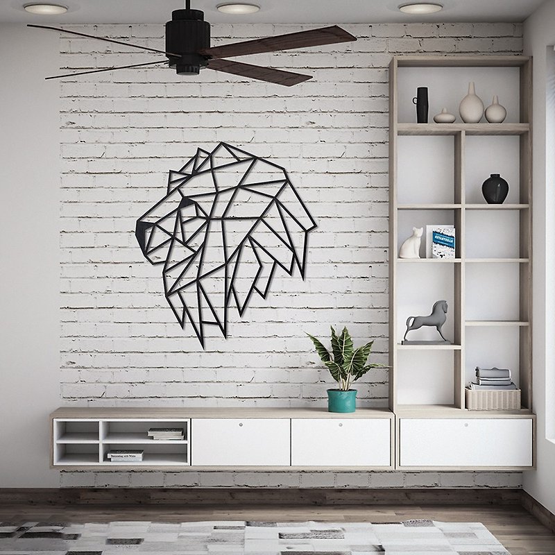 Handmade Geometric Wall Decoration Lion's Mind Cha Wooden Combination Black Wall Stickers - Wood, Bamboo & Paper - Wood Black