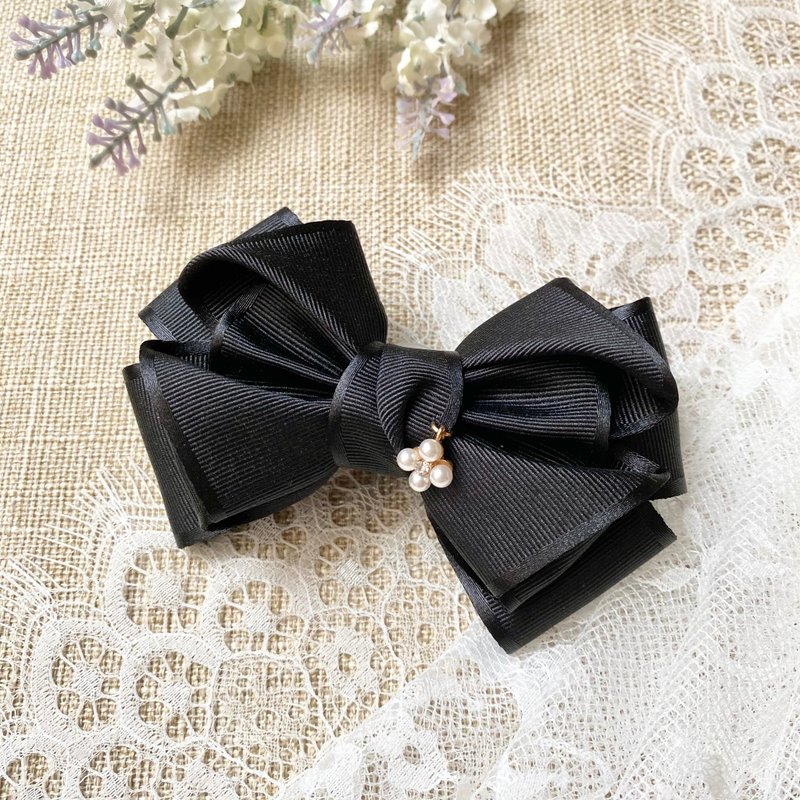 Satin Edge Elegant Bow/Jet Black - เครื่องประดับผม - วัสดุอื่นๆ สีดำ