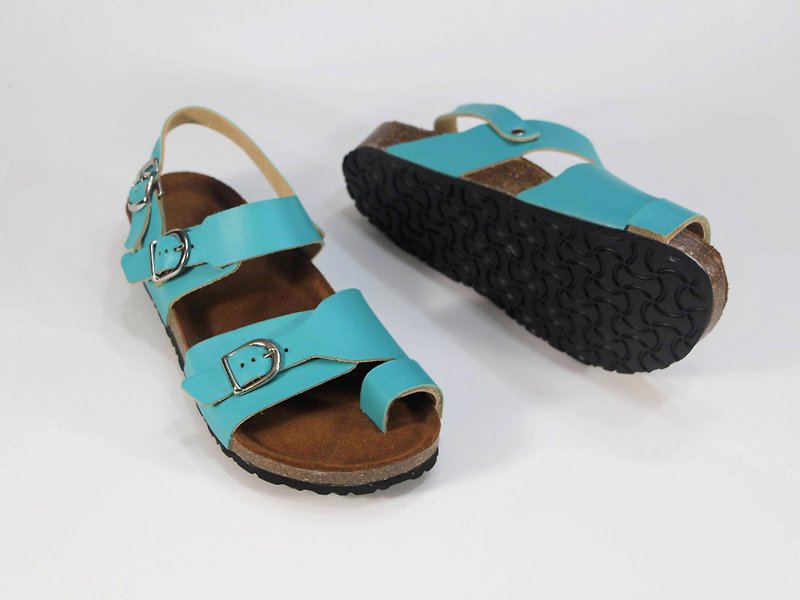 A pair of thumb valgus correction sandals + orthotic device//Türkiye blue - Sandals - Genuine Leather Blue