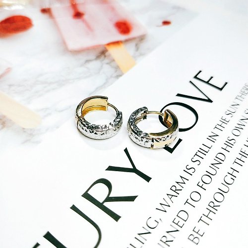 DoriAN純銀設計 Eli Jewelry 義大利進口歐美個性雙色精緻雕刻雙色14K金圓圈耳環