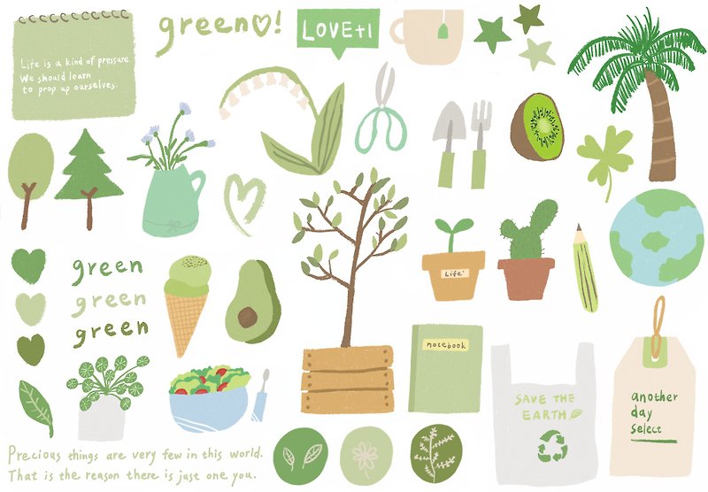 กระดาษ สติกเกอร์ สีเขียว - another green green sticker set