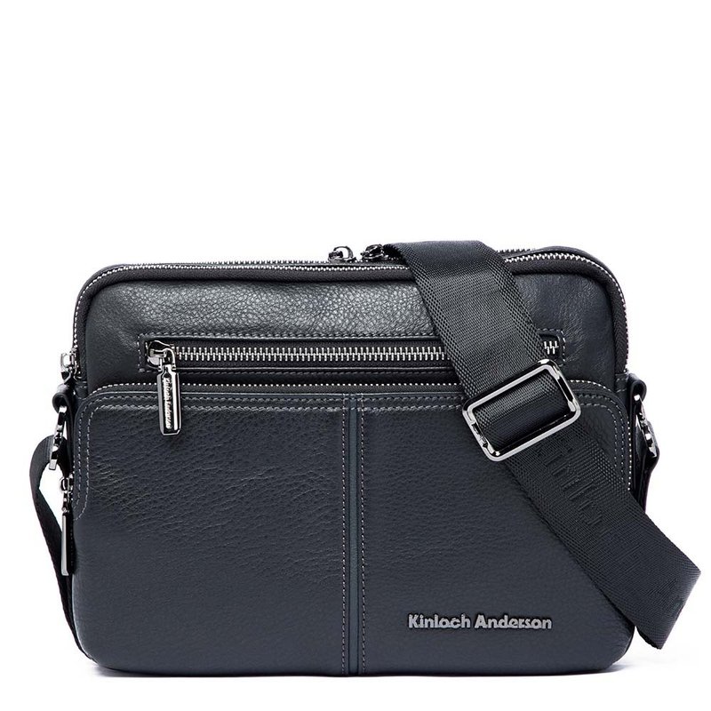 【金安德森】都會簡約 商務橫式拉鍊側背包-黑色 - 側背包/斜孭袋 - 真皮 黑色