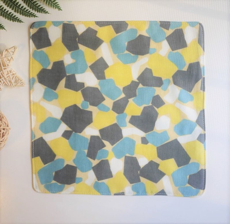 Japanese double yarn handkerchief = geometric color block = yellow - Handkerchiefs & Pocket Squares - Cotton & Hemp Yellow