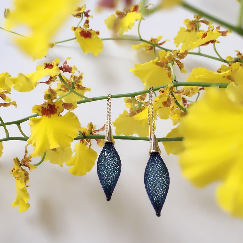 フランスの手作りナイロンの花のイヤリング - ピアス・イヤリング - ポリエステル ブルー
