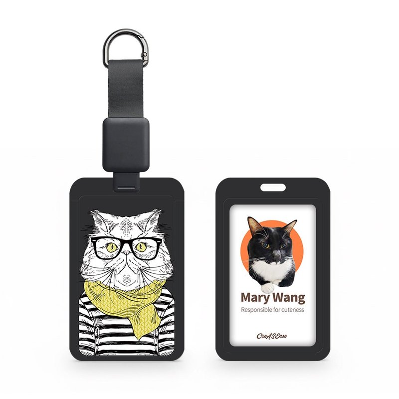 眼鏡圍巾貓貓 動物擬人系列 滑蓋式證件套(附伸縮卡扣) CSAA05 - 證件套/識別證套 - 塑膠 多色